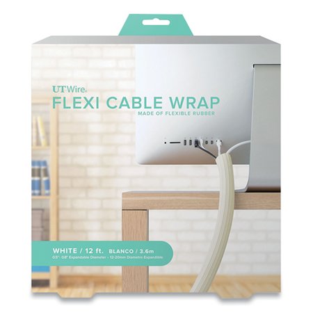 UT WIRE Flexi Cable Wrap, 0.5" to 1" x 12 ft, White UTW-FCW12-WH